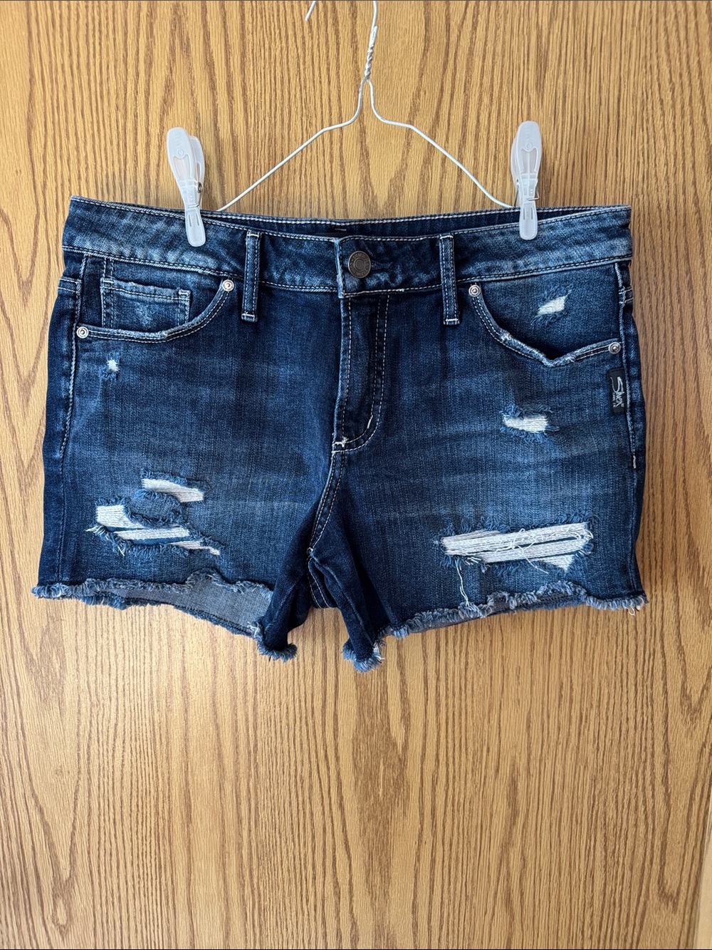 Silver Jeans Dark Wash Distressed Denim Shorts